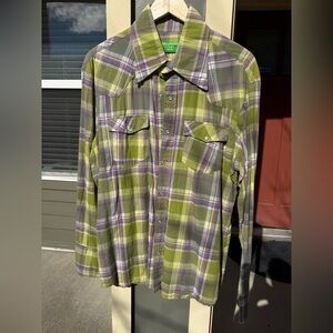 Couture Green and Purple Plaid Western style shirt